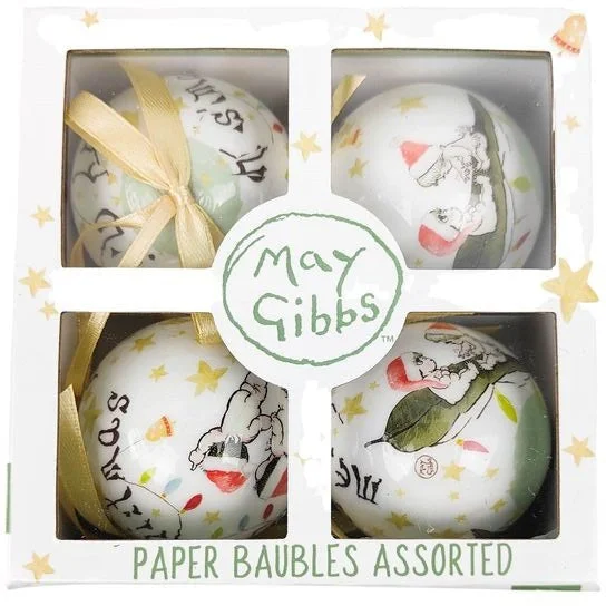 May Gibbs Gumnut Babies Christmas Baubles Green Box Set 4