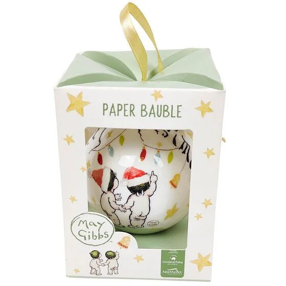 May Gibbs Gumnut Babies Holding Hands Christmas Bauble Green Gift Box