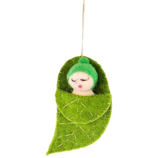 May Gibbs Gumnut Baby in Leaf Hanging Decoration Green 12cm