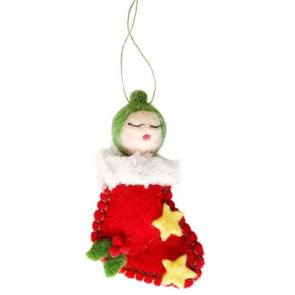 May Gibbs Gumnut Baby in Stocking Hanging Decoration Red 10.5cm