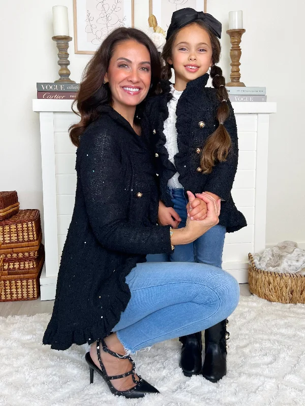 Mommy and Me Classy Duo Black Blazer Ruffle Cardigan