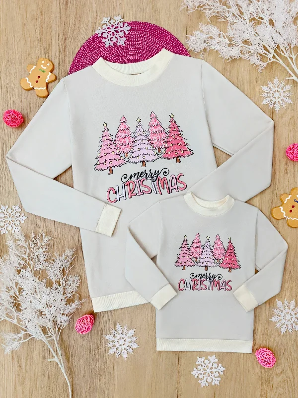 Mommy and Me Pink Christmas Trees Crewneck Sweatshirt