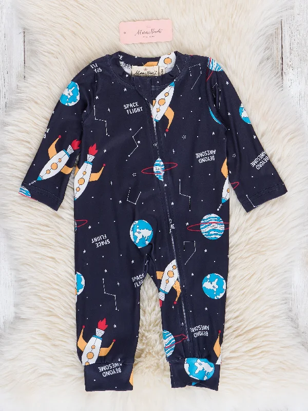 Navy & Red Rocketship Adventure Sleeper Pajamas