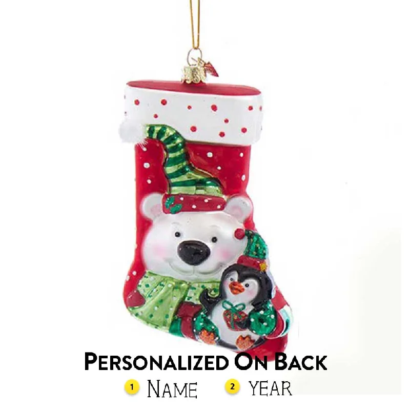 Personalized Polar Bear Glass Stocking Ornament