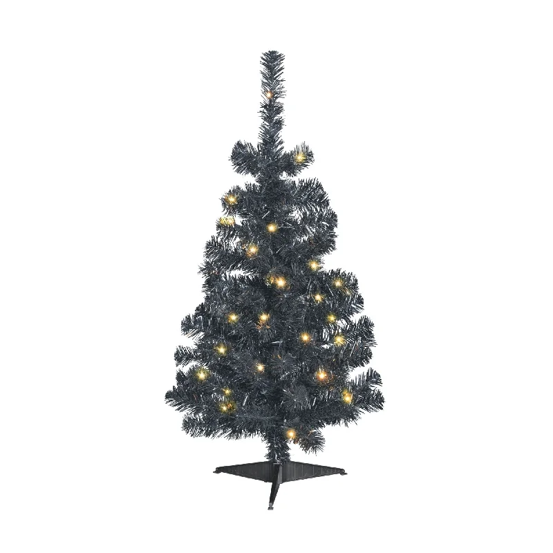 Black Table Top 3-Ft Christmas Tree - White/Multi-Color LED Lights