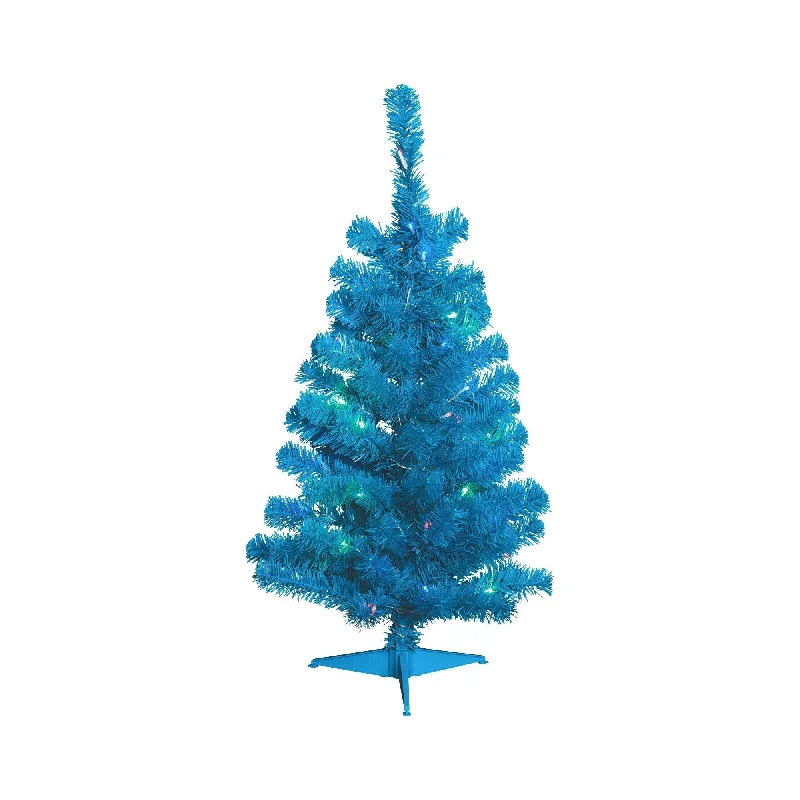 Blue Table Top 3-Ft Christmas Tree - White/Multi-Color LED Lights