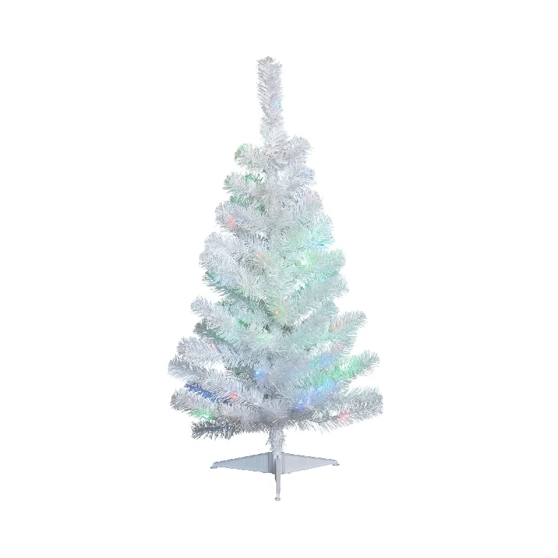 White Table Top 3-Ft Christmas Tree - White/Multi-Color LED Lights