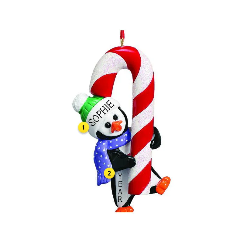 Personalized Penguin with Candy Cane Ornament