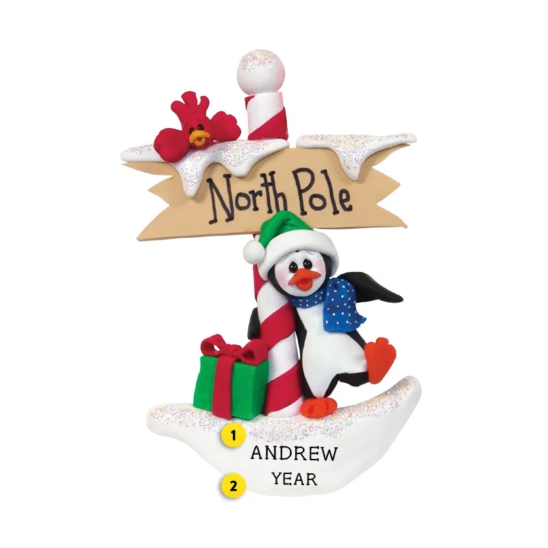 Personalized Penguin at the North Pole Ornament