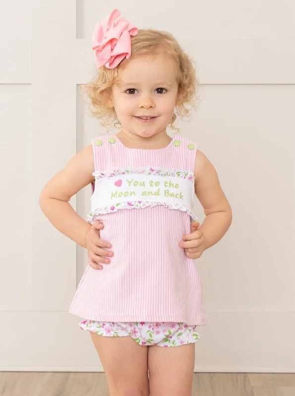 Pink Floral "Moon & Back" Bloomers Outfit