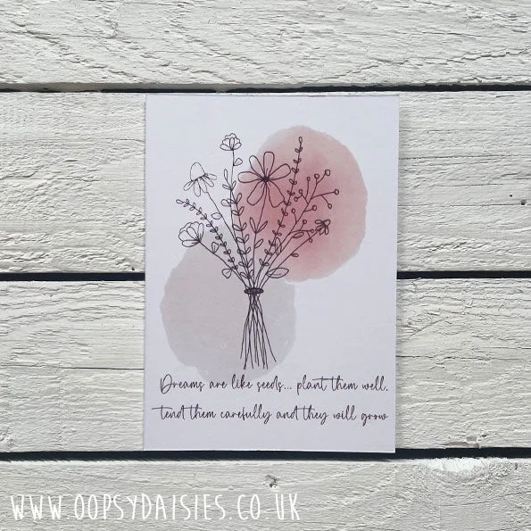 Print / Postcard Fine Line Flowers - Dreams are Like Seeds 13064