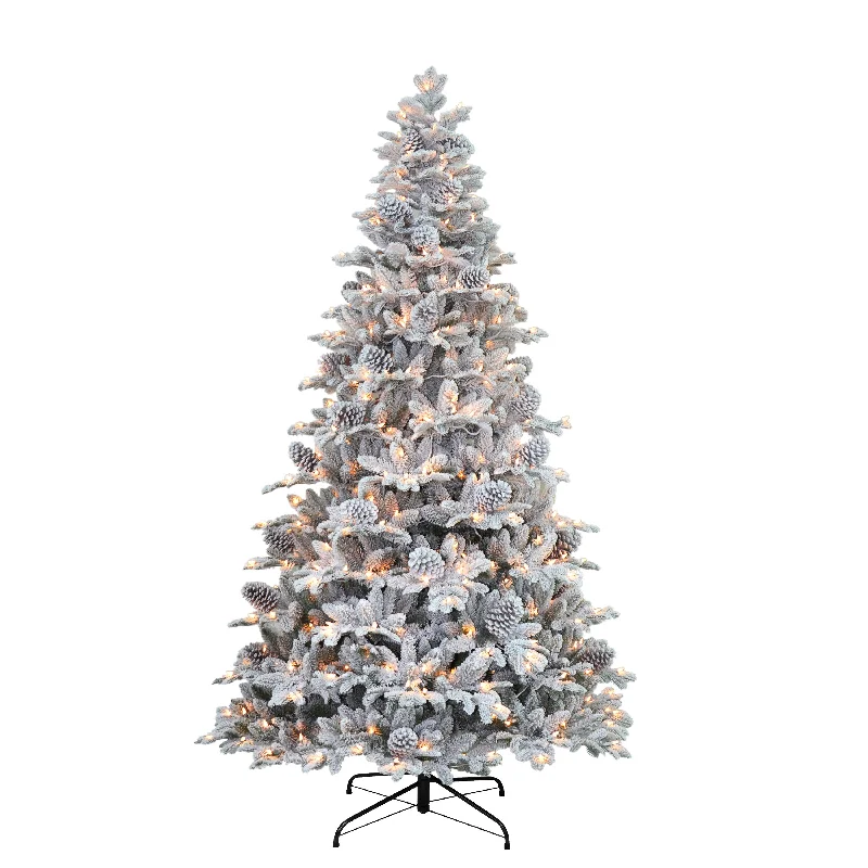 Pre-Lit 7.5' Flocked Vermont Pine Artificial Christmas Tree with 450 Lights, Green