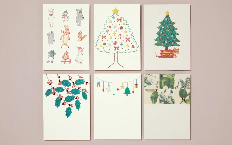 Set of 6 Christmas Foiled Postcards, Holly