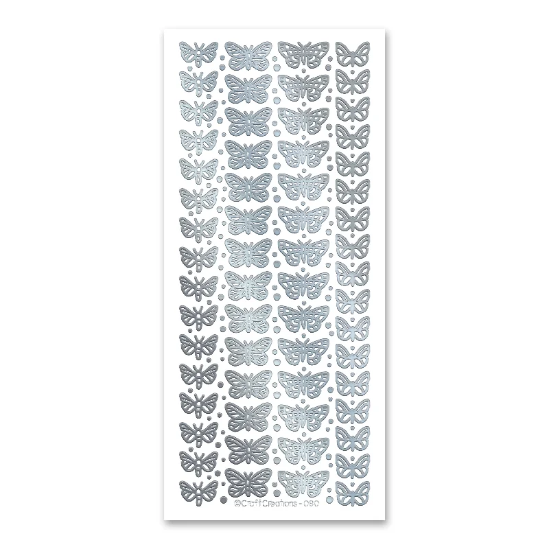 Small Butterflies Silver Self Adhesive Peel Off Stickers