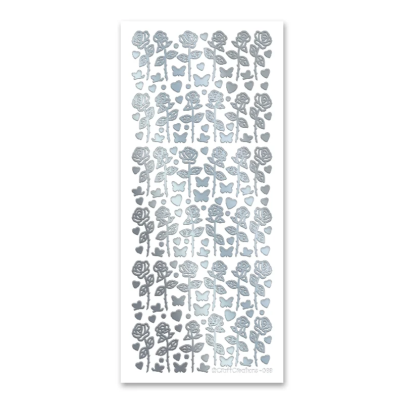 Small Stem Roses Silver Self Adhesive Peel Off Stickers