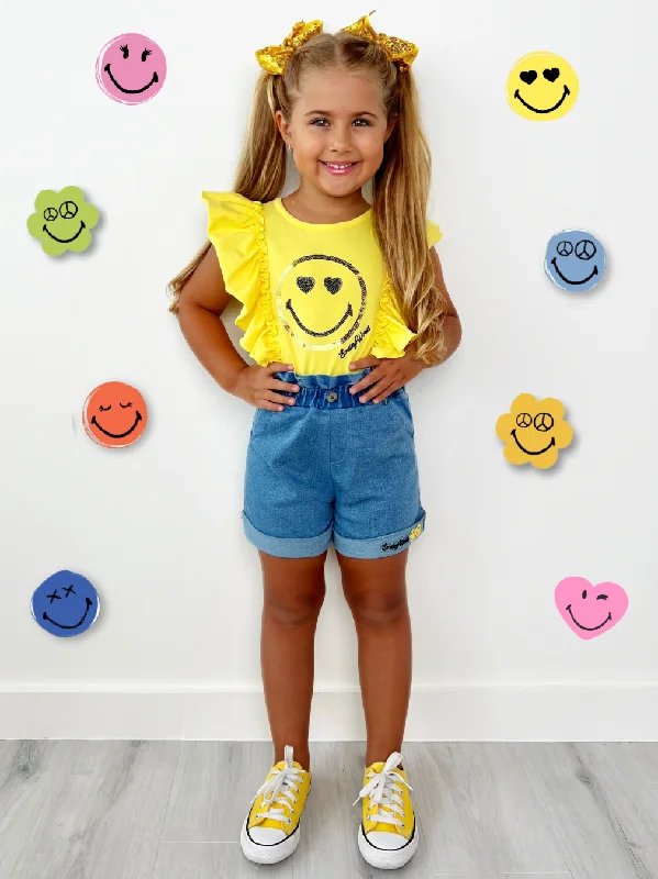 SmileyWorld Bold Expression Denim Shorts Set