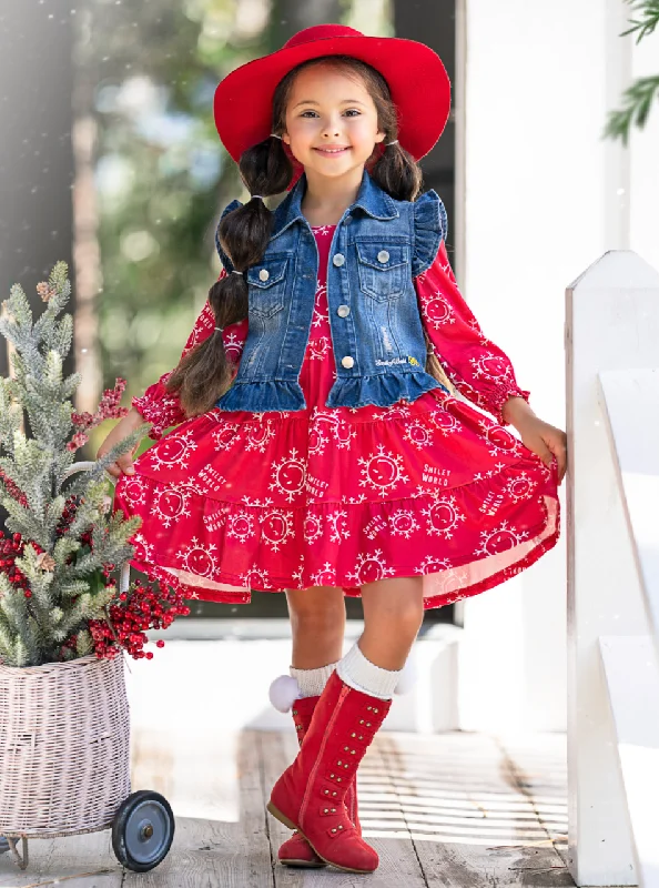 SmileyWorld Happy Snowflake Denim Vest and Dress Set