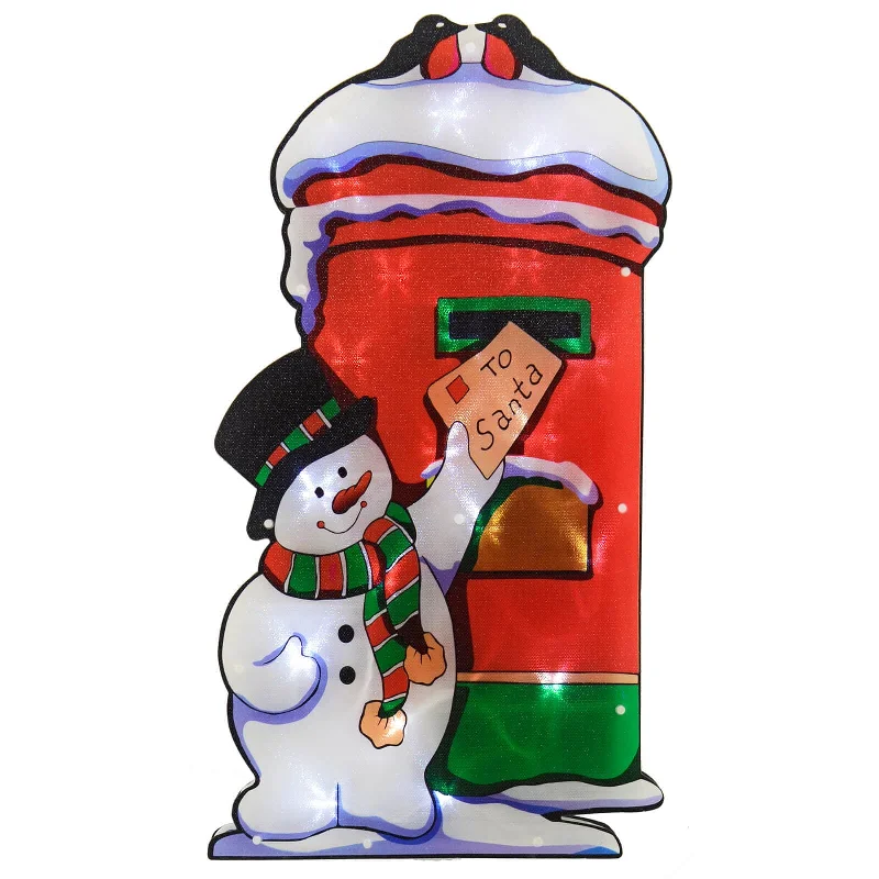 Snowman Postbox LED Window Silhouette Battery Operated 46cm