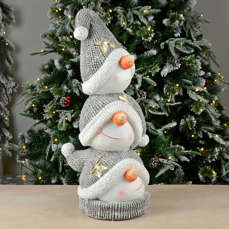 Snowman Stack Light Up Christmas Decoration Grey White 55cm