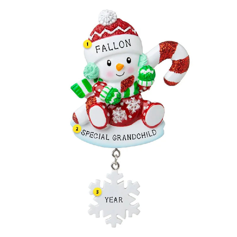 Personalized Snowman with Candy Cane Ornament