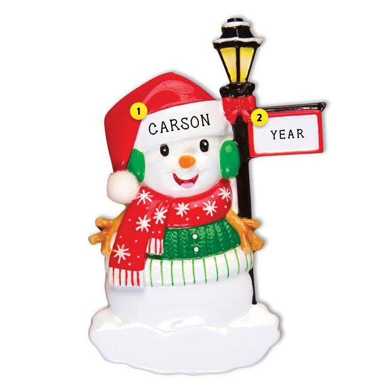 Personalized Snowman with Lamppost Ornament