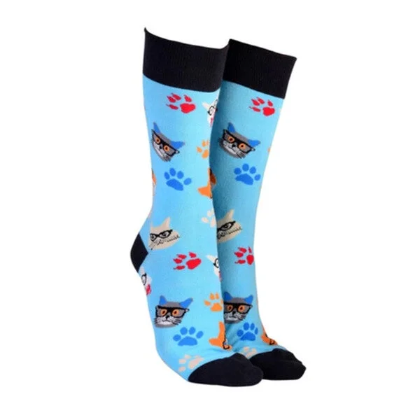 Sock Society Cat In Specs Socks Light Blue