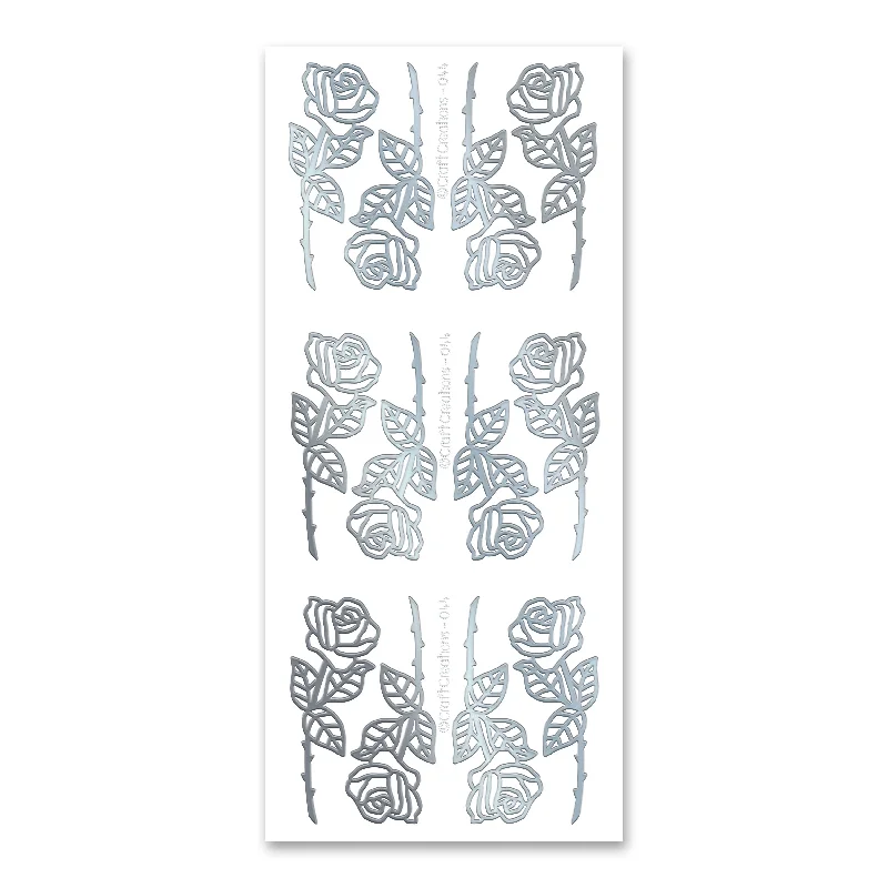 Stem Rose Silver Self Adhesive Peel Off Stickers