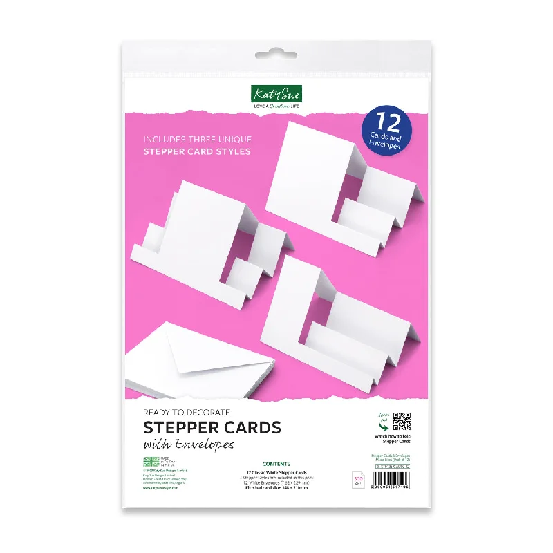 Stepper Cards & Envelopes - Mixed Styles - Pack of 12