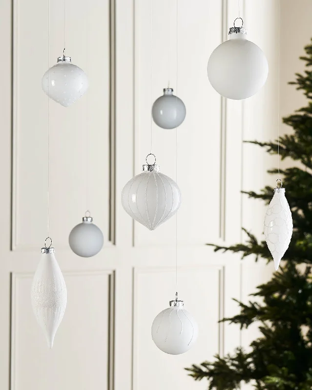 White Glass Baubles, 20 Pack