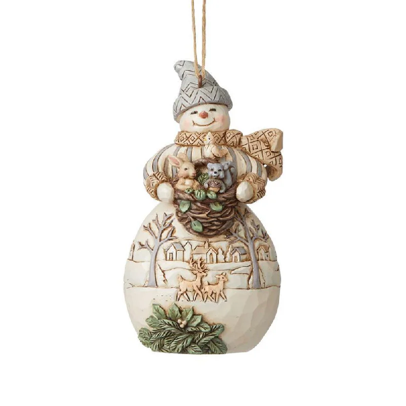 Woodland Snowman with Basket Ornament - Jim Shore