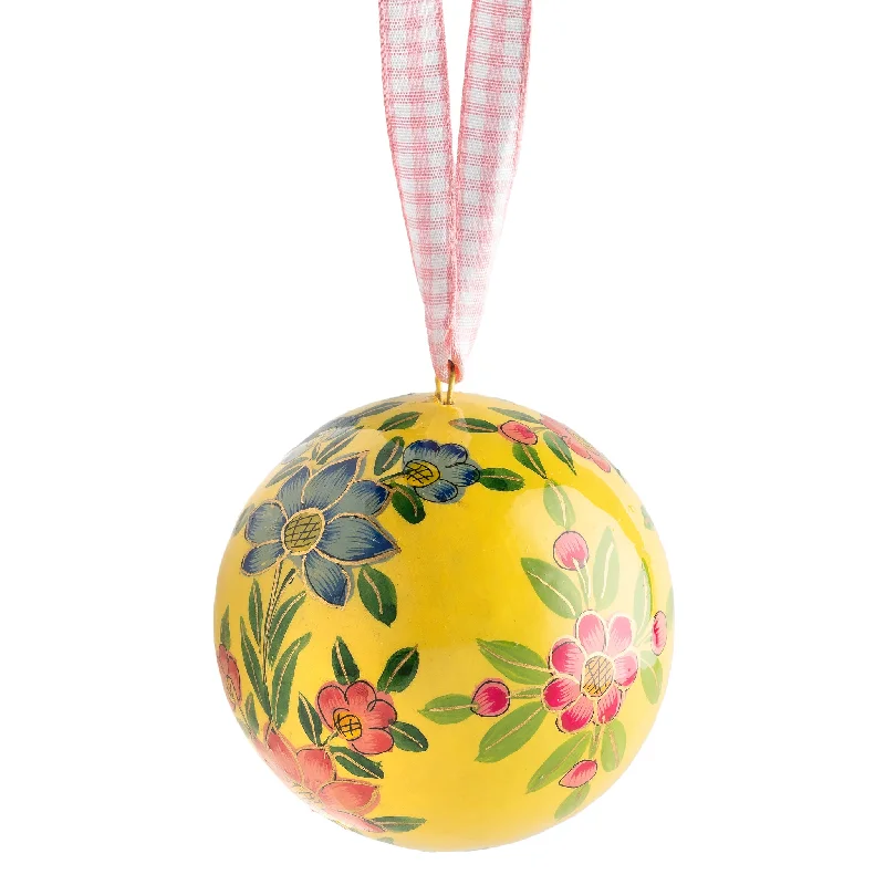 Yellow with Blue & Pink Flowers Bauble