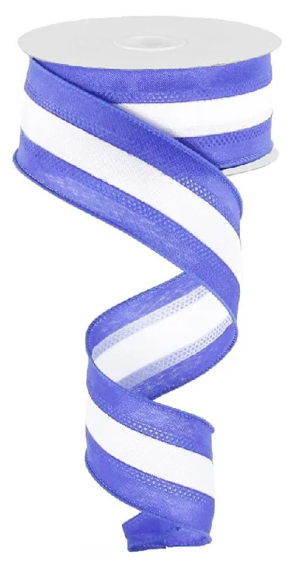 1.5 " X 10 yd Satin Stripe - Royal / White Wired Edge Ribbon