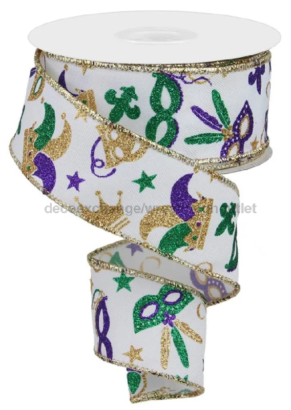 1.5"X10Yd Mardi Gras Pattern White/Mardi Gras RGE124327