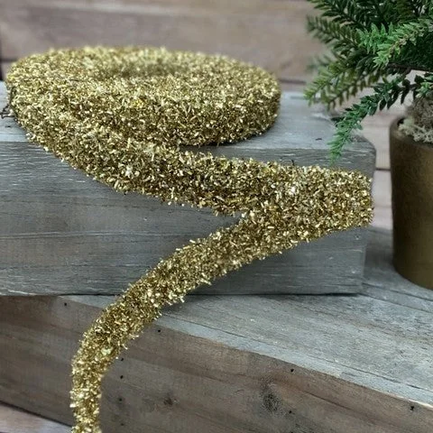 1" X 3YD Gold Tinsel Garland Ribbon