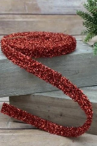 1" X 3YD Red Tinsel Garland Ribbon