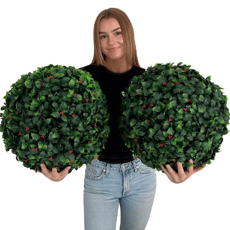 16" size large- Set of 2 Large Holly Topiary Balls