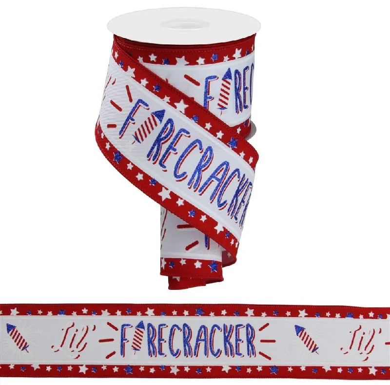 2.5" Lil Firecracker Patriotic Ribbon: White (10 Yards) Patriotic Wired Ribbon