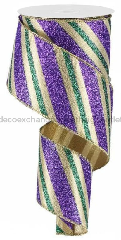 2.5"X10Yd Diagonal Glitter Stripe Mardi Gras RG01769WY