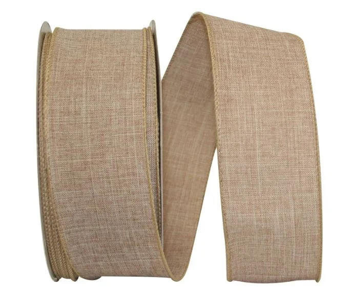 2.5"x50yd Beige Denim Wired Edge Ribbon-Neutral Color, Tan