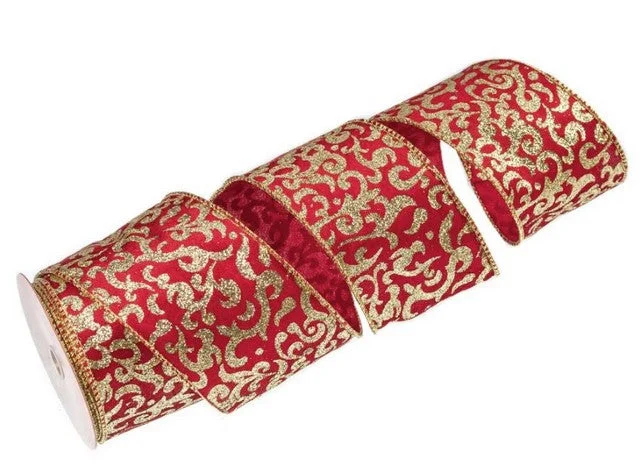 4" X 10YD Red & Gold Swirl Ribbon Set Of 3