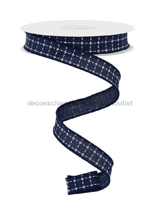 5/8"X10Yd Raised Stitch Squares Navy Blue/White RGF109019