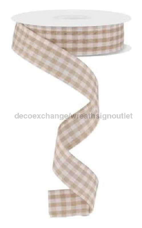 7/8"X10Yd Gingham Check Tan/White RG070482J