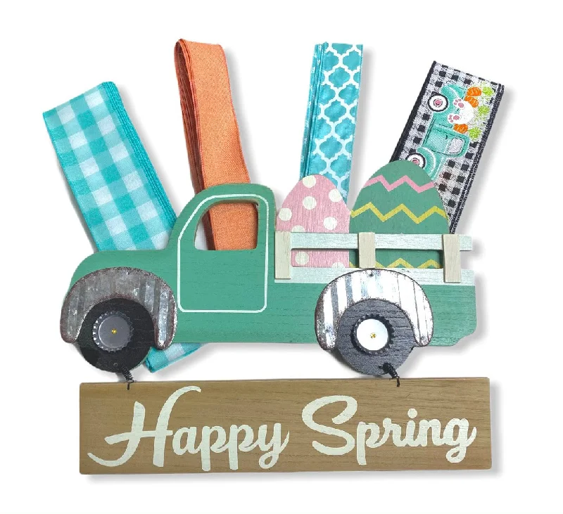 Aqua Vintage Easter Bunny Truck Sign and Ribbon Kit,  Easter Spring Wreath Kit, Wreath Supplies