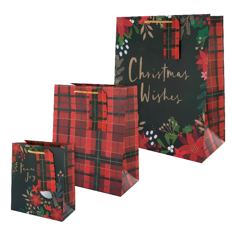 Christmas Gift Bags - Pack of 3 in Tartan Design