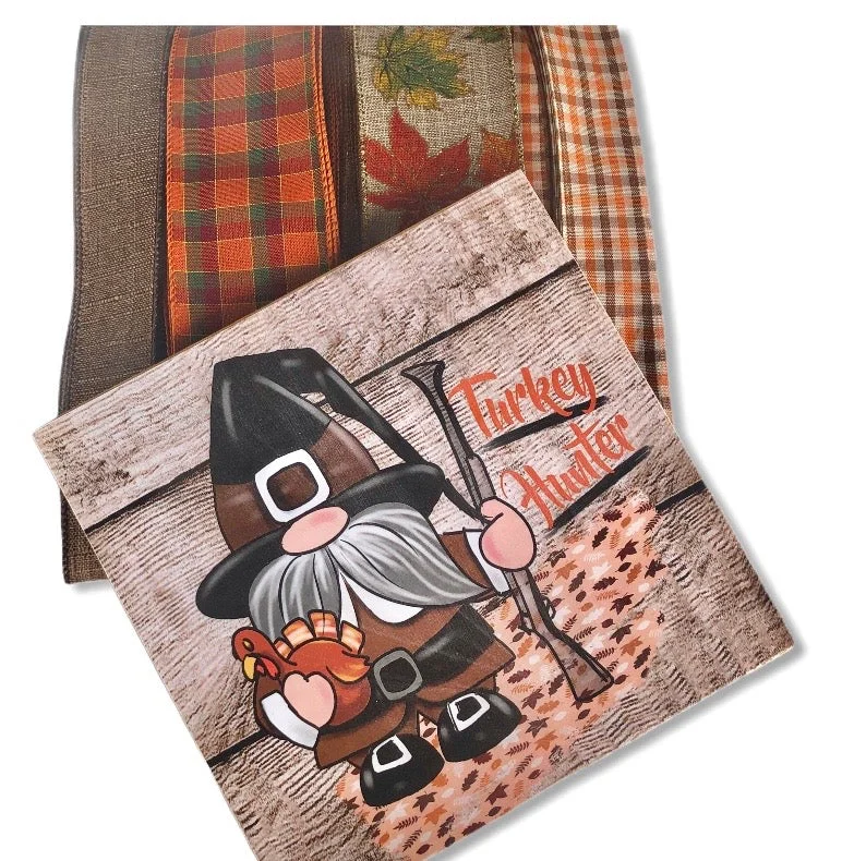 Thanksgiving Turkey Gnome Fall Sign and Ribbon Kit, Thanksgiving Wreath Kit, Wreath Supplies