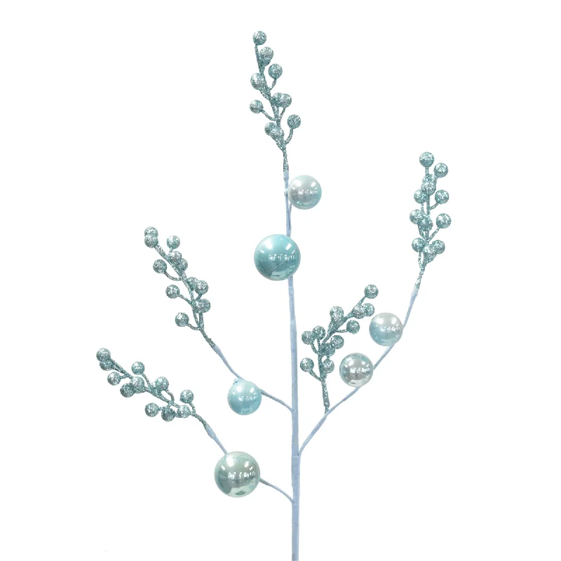 Glittered Berry/Shiny Ball Spray 28.5" in Ice Blue | QG