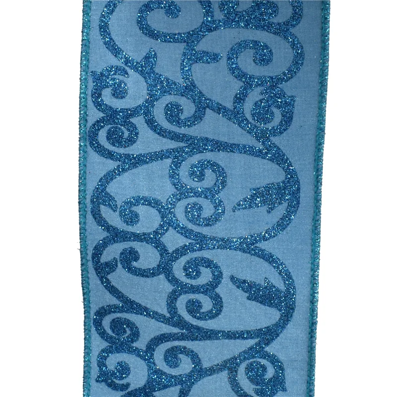 Glittered Swirls Ribbon 4" x 10YD in Turquoise | IRC22