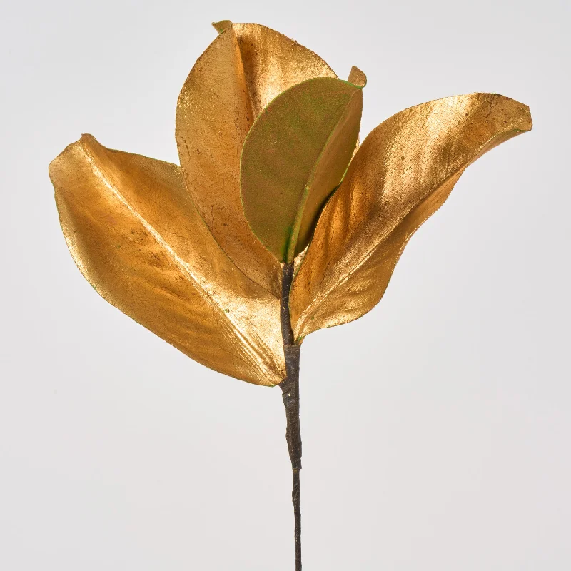 Gold Magnolia Leaf Pick Decorative Holiday Spray- 11"