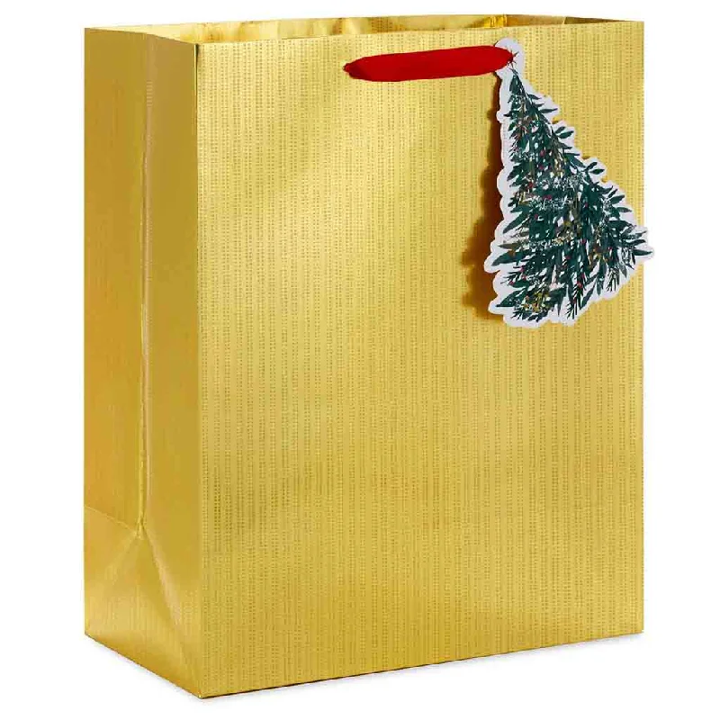 Hallmark : 13" Gold Stripes on Gold Metallic Large Christmas Gift Bag