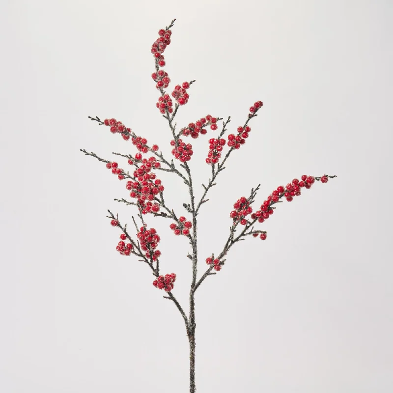 Iced Red Ilex Berry Cluster Branch Long Stem Winter Spray - 42"